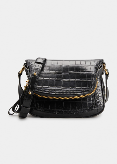 Tom Ford Jennifer Mini Croc-embossed Crossbody Bag In Black