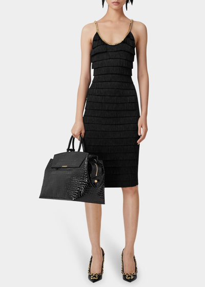 Burberry Melina Chain Trim Fringed Cocktail Dress In Black