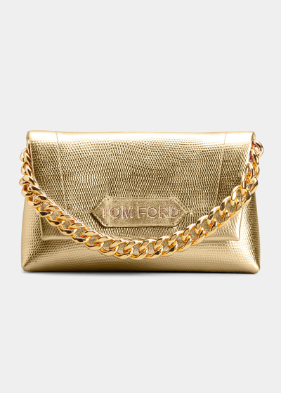Tom Ford Label Mini Lizard-print Chain Clutch Bag In Gold