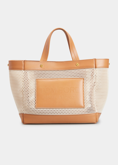 Tom Ford T Screw Mini East-west Mesh Tote Bag In Champagne