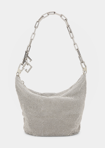 Cult Gaia Gia Allover Crystal Zip Shoulder Bag In Silver