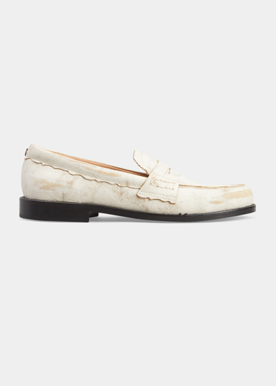 Golden Goose Jerry Rustic Penny Loafers In White Beige