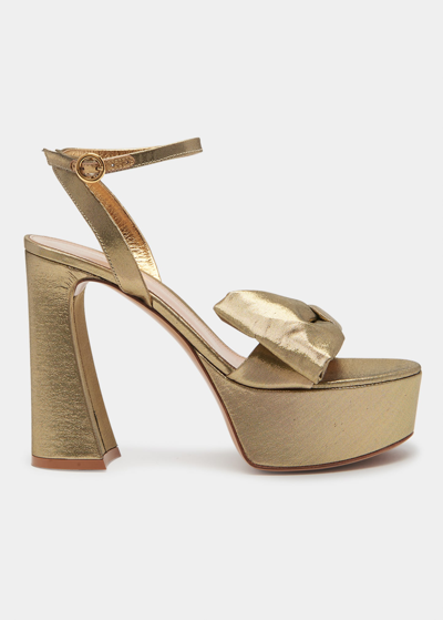 Gianvito Rossi Metallic Bow Ankle-strap Platform Sandals In Gold