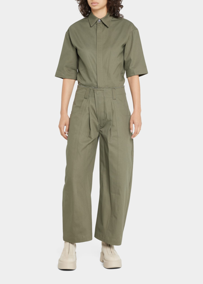 Rivet Utility Newyorker Pleated Jumpsuit In Green Canvas