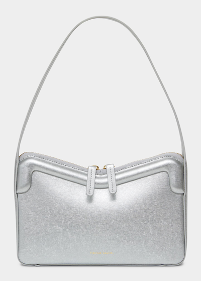 Mansur Gavriel Frame Metallic Leather Shoulder Bag In Silver