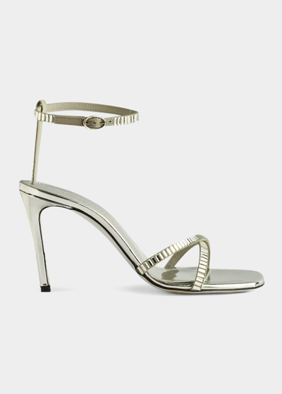 Victoria Beckham Metallic Rhinestone Crisscross Stiletto Sandals In Silver