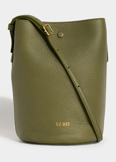 Yu Mei Phoebe Napa Deer Leather Bucket Bag In Green Moss Deer N