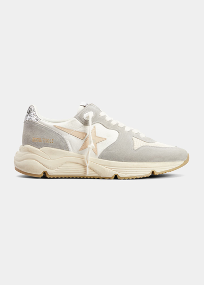Golden Goose Running Sole Mixed Media Sneakers In Silverwhitecreamsmoke Greysilver