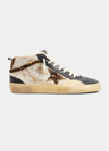 Golden Goose Mid Star Rustic Leather Sneakers In Tobaccoblackbeige