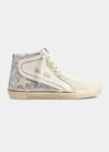 Golden Goose Glitter-detail Leather High-top Sneakers In Silverwhitemarble