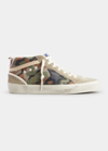 Golden Goose Mid Star Camo Wing-tip Sneakers In Green Camouflaget