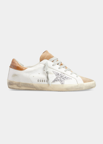 Golden Goose Superstar Mixed Leather Glitter Low-top Sneakers In White Tobacco Sil