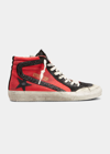 Golden Goose Slide Canvas High-top Sneakers In Redblack