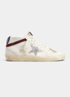 Golden Goose Mid Star Leather Glitter Wing-tip Sneakers In Whitesilverwineme