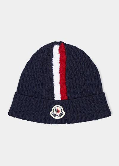 Moncler Kid's Cable Knit Cap In Navy