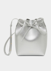 Mansur Gavriel Mini Metallic Leather Bucket Bag In Silver