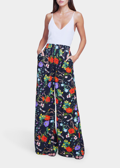 L Agence Ivy Wide-leg Pants In Black Multi Botan