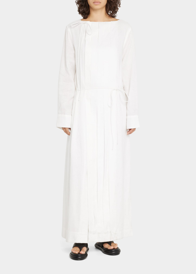 Sir Amar Linen Pleated Long Sleeve Dress In Ivory | ModeSens