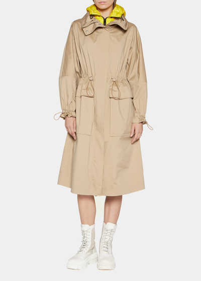 Moncler Magny Long Parka Coat In Open Beige