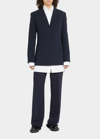 Lafayette 148 Plus-size Finesse Crepe V-neck Blazer In Navy