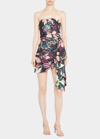 Tanya Taylor Alina Strapless Draped Mini Dress In Black Multi