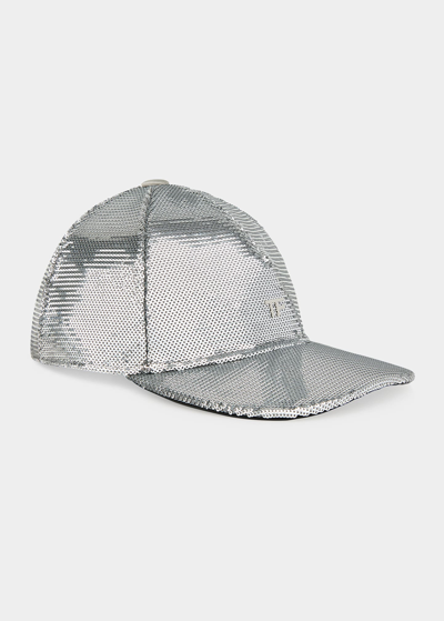 Tom Ford Sequin Monogram Baseball Cap In Silver