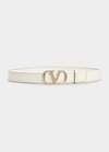 Valentino Garavani Platinum Vlogo Leather Belt In I16 Light Ivory