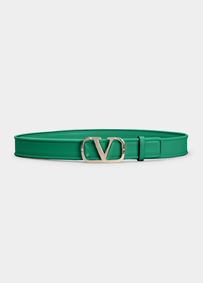 Valentino Vlogo Leather Belt In Green / Fondant