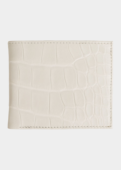 Abas Men's Matte Alligator Leather Bifold Wallet W/ Id Window In White