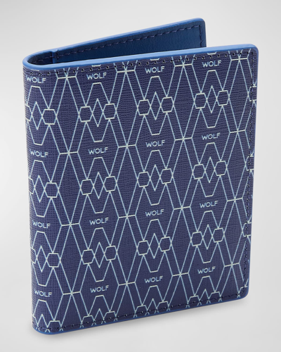 Wolf Men's Vegan Monogram Bifold Id Card Case In Blue