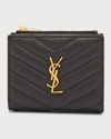 Saint Laurent Ysl Monogram Small Ziptop Wallet In Grained Leather In Black