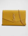 Saint Laurent Uptown Pebbled Calfskin Leather Wallet On A Chain In Light Chartreuse