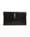 SAINT LAURENT UPTOWN YSL POUCH IN CROC-EMBOSSED LEATHER