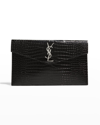 Saint Laurent Uptown Ysl Pouch In Croc-embossed Leather In Black