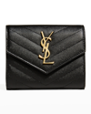 Saint Laurent Ysl Monogram Trifold Wallet In Grained Leather In Black
