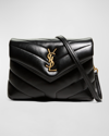 Saint Laurent Loulou Toy Quilted Suede Crossbody Bag In Black
