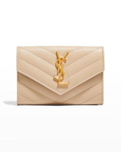 Saint Laurent Ysl Small Grain De Poudre Envelope Wallet In Dark Beige