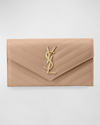 Saint Laurent Ysl Monogram Large Flap Wallet In Grained Leather In Dark Beige
