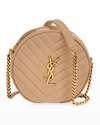 SAINT LAURENT VINYLE YSL ROUND CROSSBODY BAG IN QUILTED GRAINED LEATHER