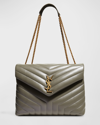 Saint Laurent Medium Loulou Matelassé Leather Shoulder Bag In Grey Khaki