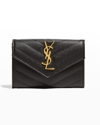 SAINT LAURENT YSL MONOGRAM SMALL FLAP WALLET IN GRAINED LEATHER