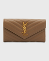 Saint Laurent Large Ysl Grain De Poudre Leather Flap Wallet In Taupe