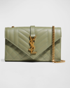 Saint Laurent Triquilt Small Grained Leather Crossbody Bag In Light Sage