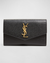 Saint Laurent Uptown Ysl Wallet On Chain In Grained Leather In Black