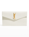 Saint Laurent Uptown Medium Ysl Monogram Grain De Poudre Pouch Bag In Cream