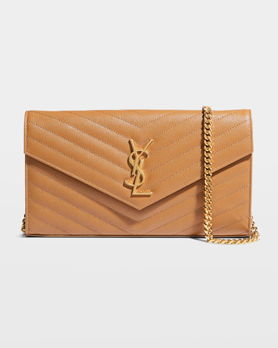 Saint Laurent Monogramme Large Grain De Poudre Wallet On Chain In Naturel Dark