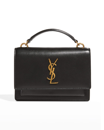 Saint Laurent Sunset Medium Ysl Top-handle Crossbody Bag In Smooth Leather In Black