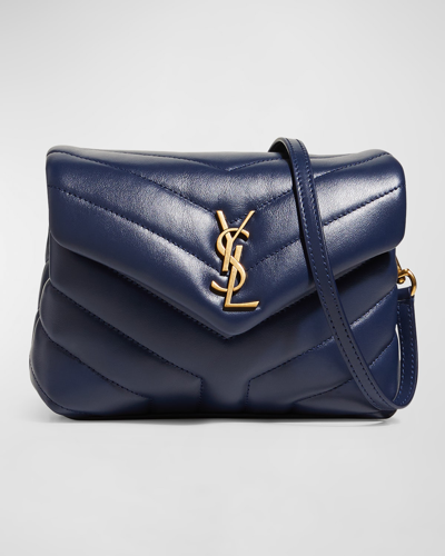 Saint Laurent Loulou Toy Ysl Matelasse Calfskin Envelope Crossbody Bag In Blue Charron