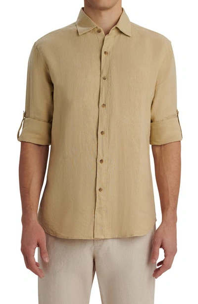 Bugatchi Shaped Fit Print Linen Button-up Shirt In Beige
