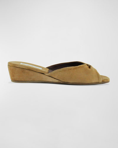 Jacques Levine Suede Open-toe Slipper In Taupe